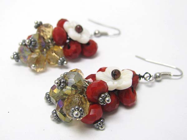 Sea shell and natural stone beads dangle earring