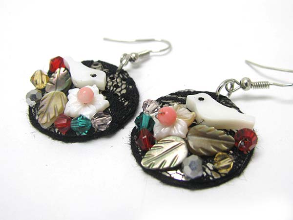 Sea shell birds and mixed natural stone beads round earring