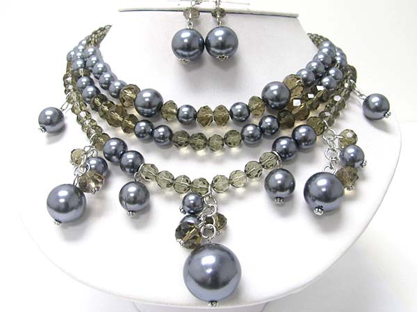 Glass beads and pearl ball drop necklace earring set