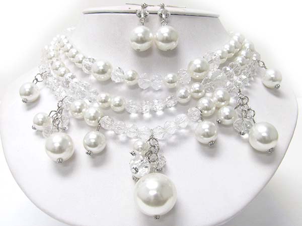 Glass beads and pearl ball drop necklace earring set