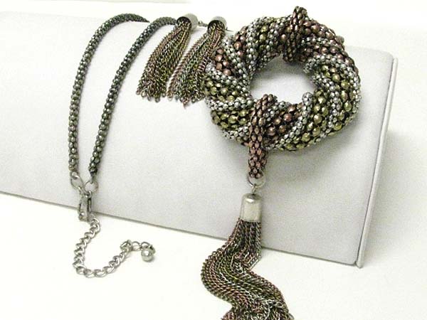 Mixed metallic chain donut drop long chain necklace