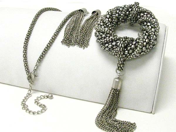 Mixed metallic chain donut drop long chain necklace