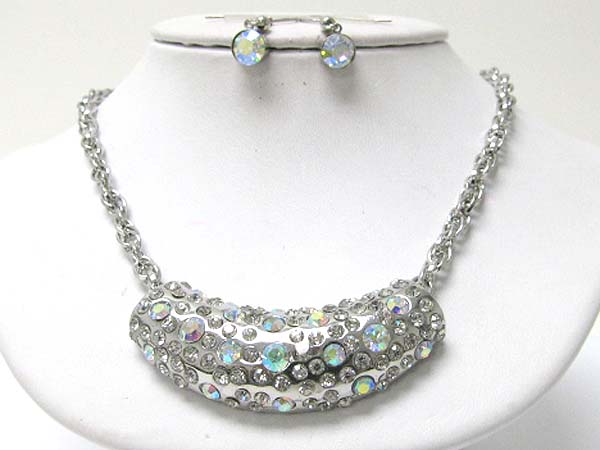 Crystal bubble stud curved bar necklace earring set