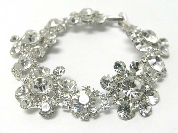 Crystal and rhinestone flower link bracelet