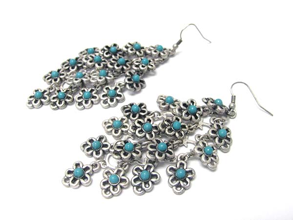 Seed beads deco flower metal cascade drop earring