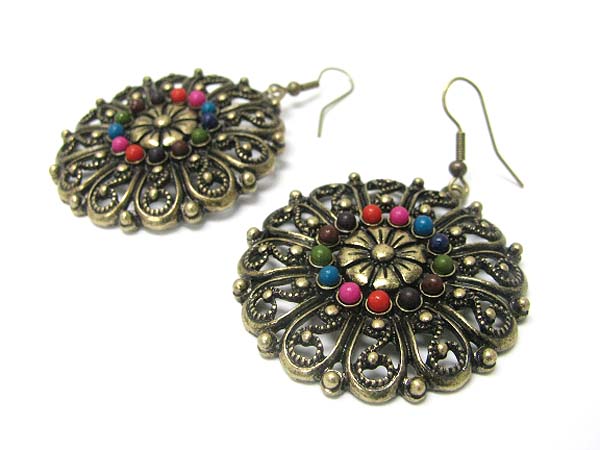 Seed beads deco textured round metal earring