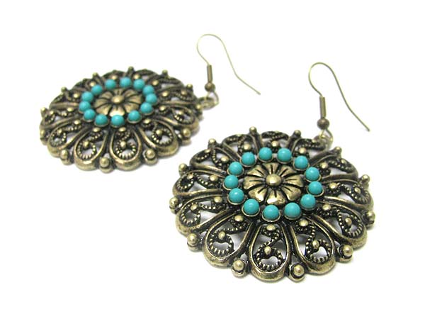 Seed beads deco textured round metal earring