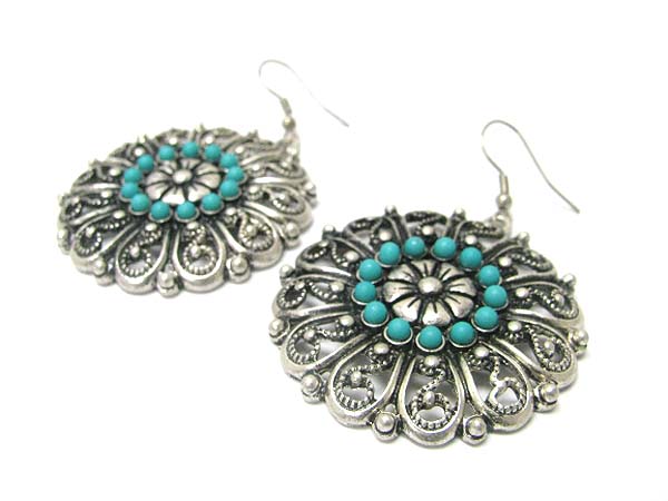 Seed beads deco textured round metal earring