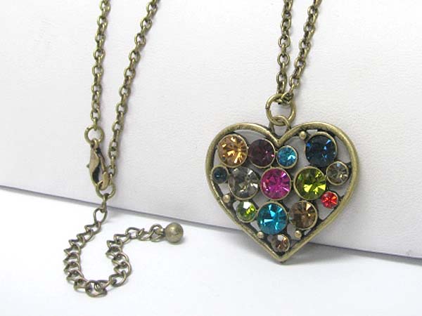 Crystal bubble heart pendant long chain necklace