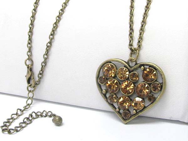 Crystal bubble heart pendant long chain necklace