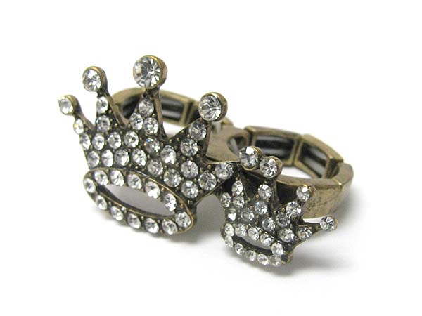 Crystal stud crown dual finger stretch ring