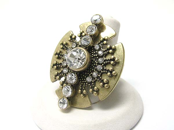 Crystal stud metal art deco stretch ring 