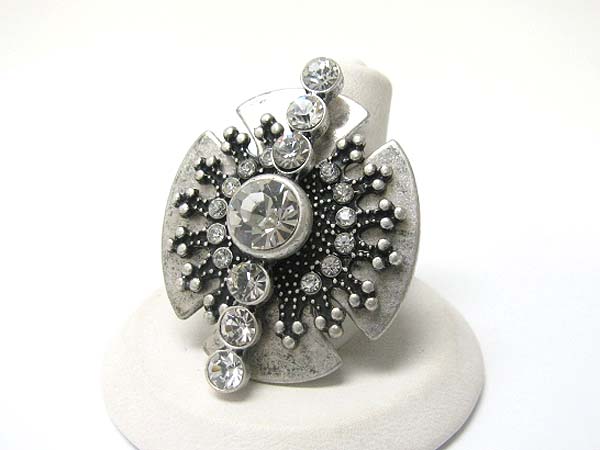 Crystal stud metal art deco stretch ring 