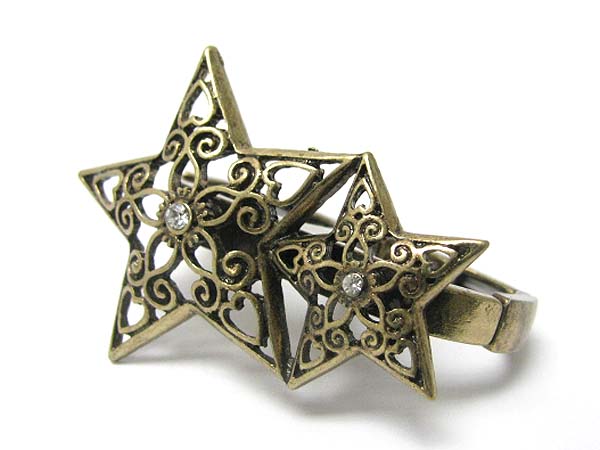 Crystal stud star dual finger stretch ring 