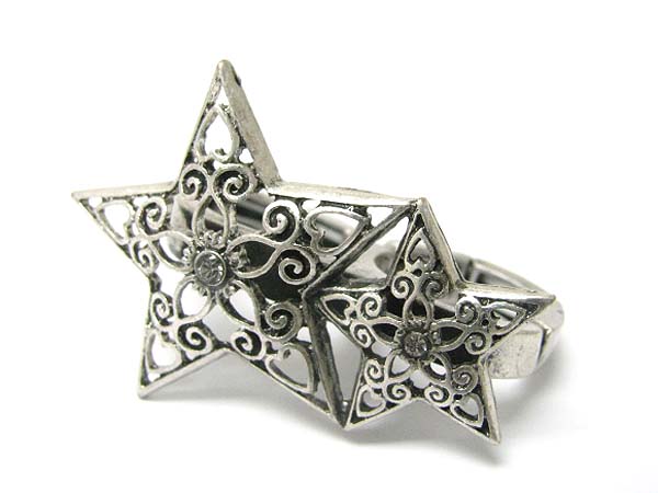 Crystal stud star dual finger stretch ring 