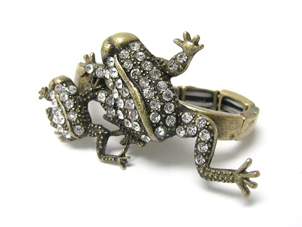 Crystal stud frog dual finger stretch ring 