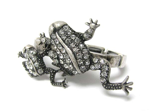 Crystal stud frog dual finger stretch ring 