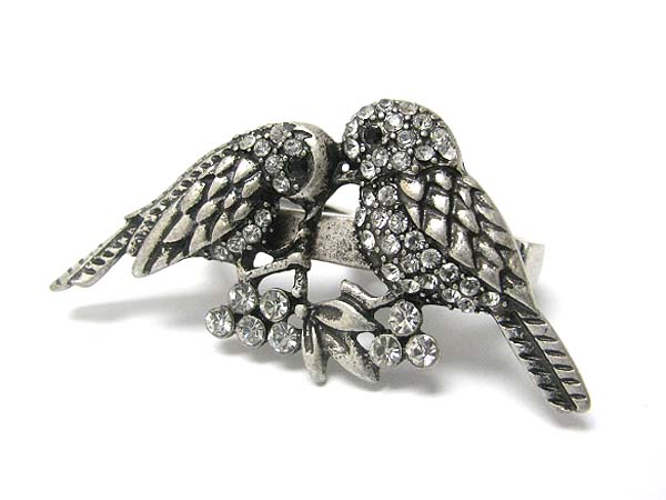 Crystal stud humming birds dual finger stretch ring