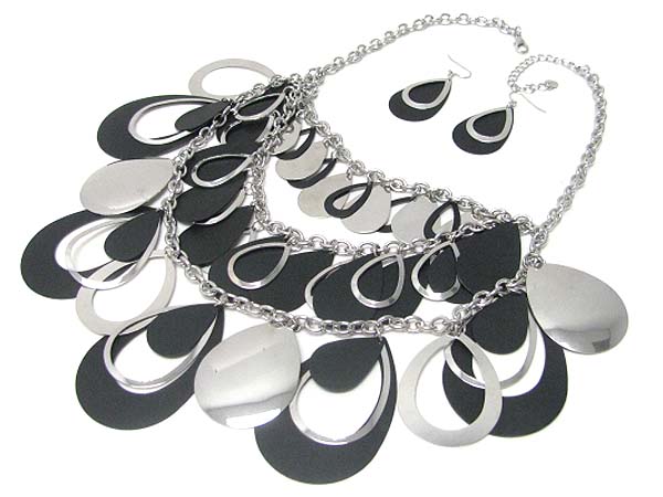 Multi metal and acryl thin disk dangle necklace earring set