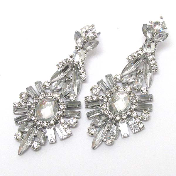 Crystal and baguette stone mix flower drop earring