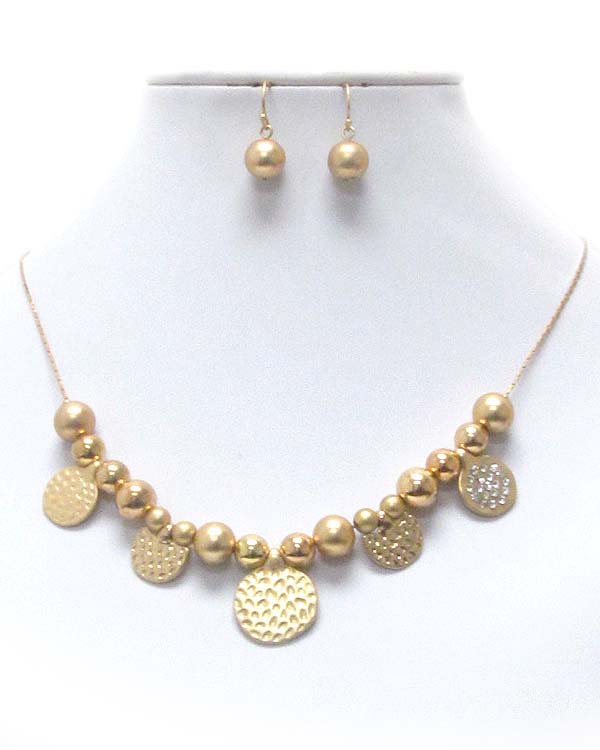 Vintage textured metal disk and ball link necklace earring set