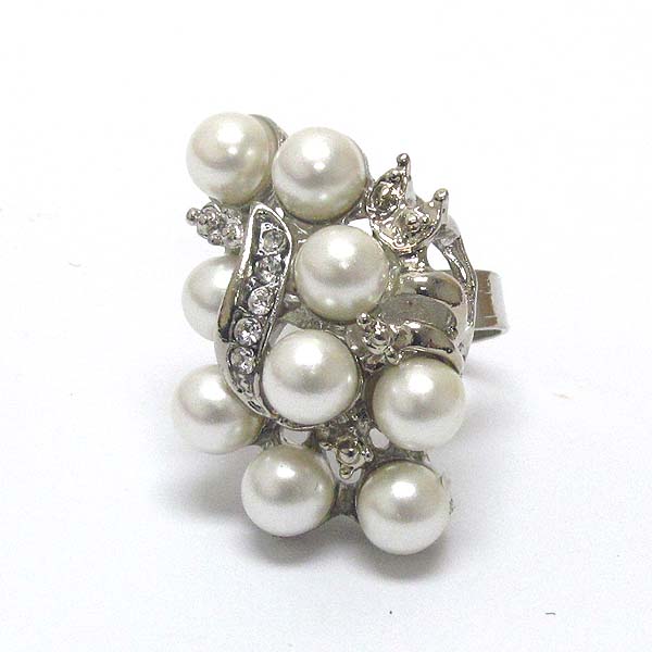 Crystal and pearl mix deco adjustable ring