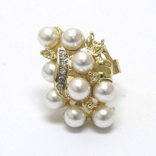 Crystal and pearl mix deco adjustable ring