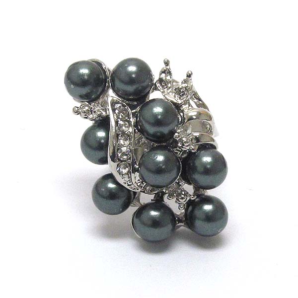 Crystal and pearl mix deco adjustable ring