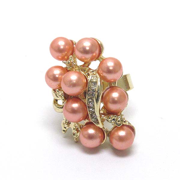 Crystal and pearl mix deco adjustable ring