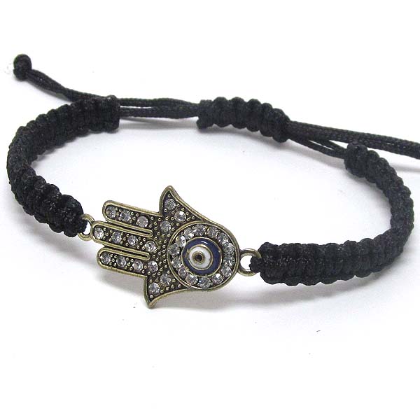 Crystal deco hamsa and braided yarn friendship bracelet