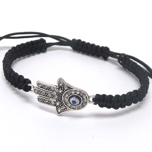 Crystal deco hamsa and braided yarn friendship bracelet