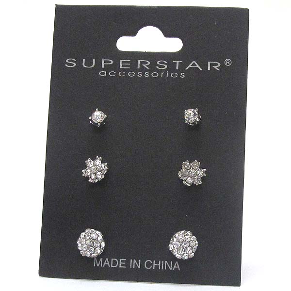 Crystal deco earring set of 3 - snowflake