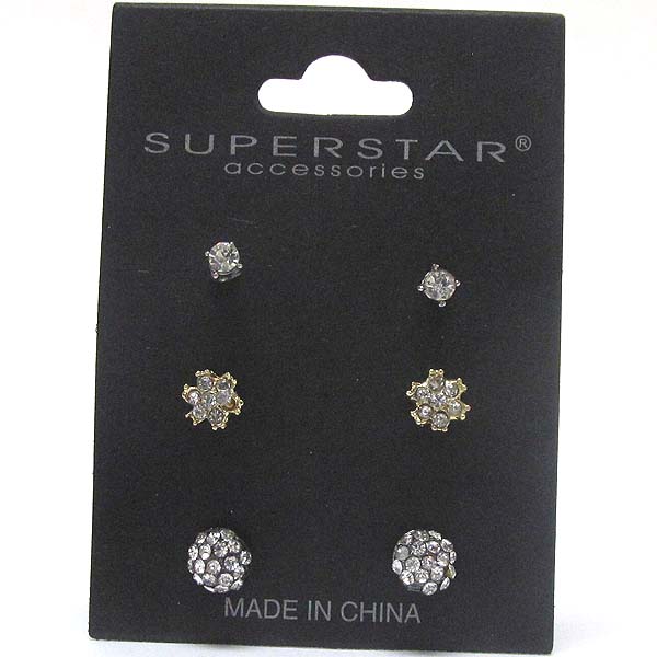 Crystal deco earring set of 3 - snowflake