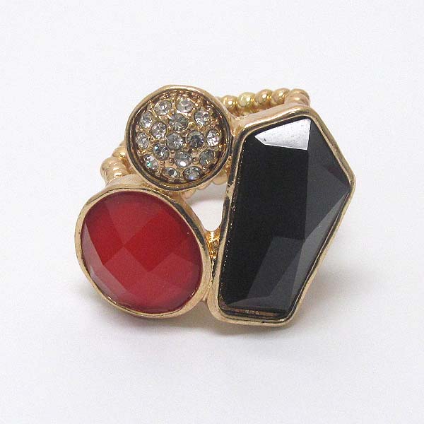 Crystal and facet acrylic stone mix stretch ring