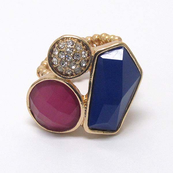 Crystal and facet acrylic stone mix stretch ring