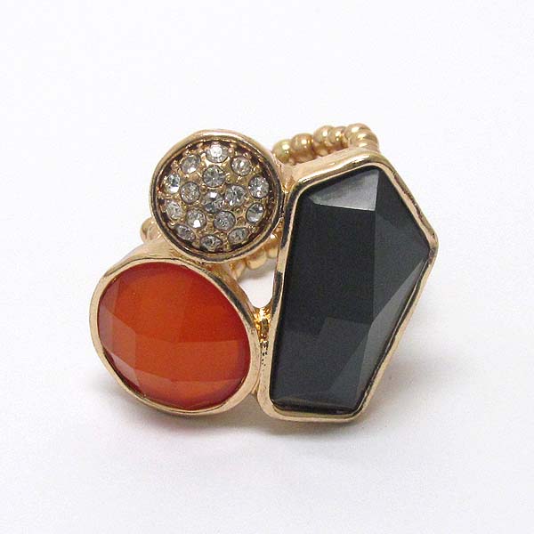 Crystal and facet acrylic stone mix stretch ring