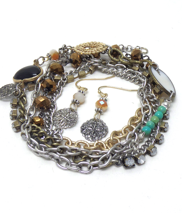 Multi beads and stones interchangable bracelet and necklace set