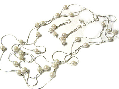 Pearl beads long necklace and earring set