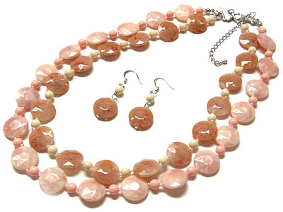 Double layer narural stone necklace and earring set