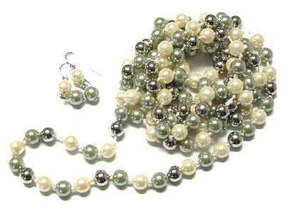 Mixed pearl beads long necklace and earring set