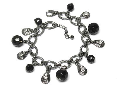 Crystal deco tear shape charms and beads bracelet 