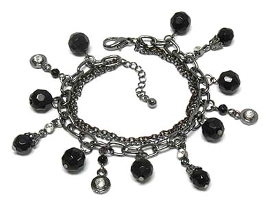 Acryl and crystal charm multi chain bracelet 