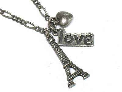 Effel tower and love pendant necklace 