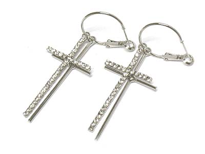 Rhinestone and metal double cross earring 