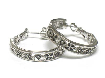 Crystal casting flower pattern hoop earring  - hoops