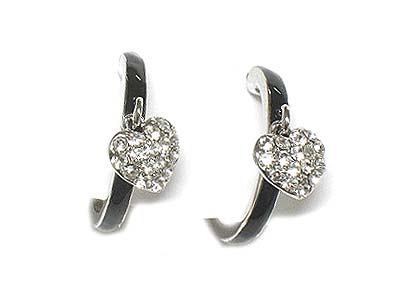 Crystal heart charm hoop earring - hoops