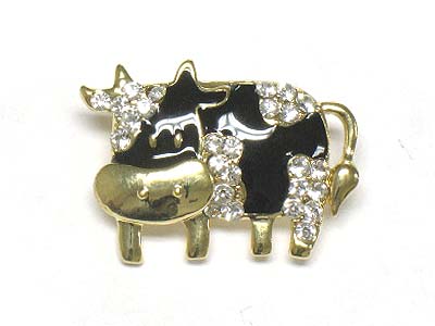 Crystal deco cow brooch