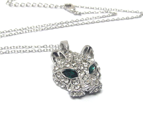 Crystal deco jaguar head necklace