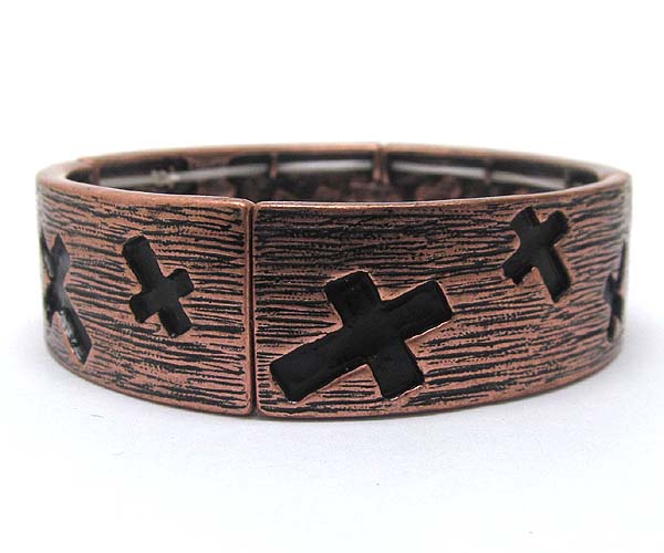 Metal scratch rectangle print multi cross stretch bracelet