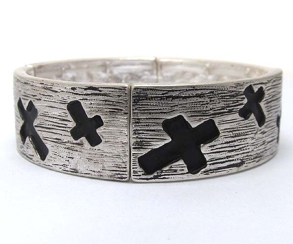 Metal scratch rectangle print multi cross stretch bracelet